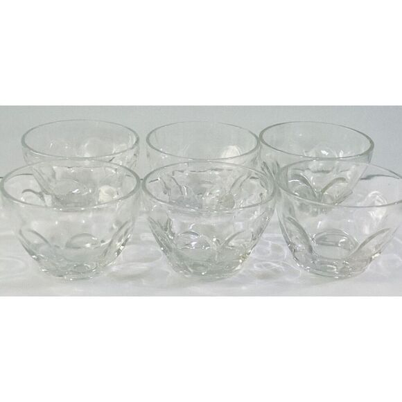 Vintage France Thumbprint Clear Glass Petale Dessert Bowls Set Of 6 - Picture 8 of 8